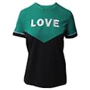 Maje Toevi Love Besticktes zweifarbiges T-Shirt aus grüner und schwarzer Baumwolle
