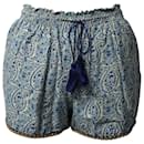 Talitha Paisley Shorts with Beaded Trim in Blue Cotton