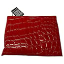 Miu Miu Croc Effect Large Clutch in Red Patent Leather