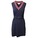 Claudie Pierlot Striped V-neck Knitted Dress in Navy Blue Viscose
