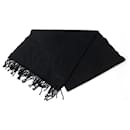 HERMES PLAIN EMBROIDERED SCARF IN BLACK CASHMERE WITH FRINGES BLACK CASHMERE SCARF - Hermès