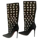 Black Suede Apollo Boots gold eyelets embellished - Christian Louboutin