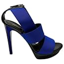 Fendi Vernice Elastic Strap Sandals in Blue and Black Patent Leather