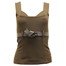 Gucci Sleeveless Top with Detachable Leather Belt in Brown Wool