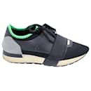 Balenciaga Race Runner Sneakers in Black and Green Leather