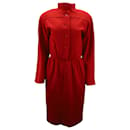Oscar De La Renta Long Sleeve Buttoned Midi Dress in Red Wool - Oscar de la Renta