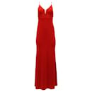 Calvin Klein V-Neck Long Gown in Red Polyester