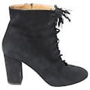 Aquazzura Lace-Up Tassle Ankle Boots in Black Suede 