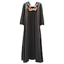 Vilshenko Embroidered Velvet-trimmed Midi Dress In Black Silk