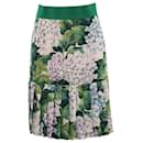 Dolce & Gabbana Pencil Skirt with Pleat Detail in Hydrangea Floral Print Silk