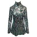 Halpern Sequined Tulle Turtleneck Mini Dress in Silver Polyester - Autre Marque