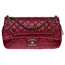 Beautiful Chanel Classique Flap bag handbag in metallic red quilted caviar leather, ruthenium metal trim