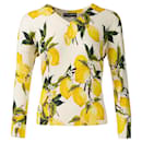 Cream Lemon Print Cashmere and Silk V Neck Sweater - Dolce & Gabbana