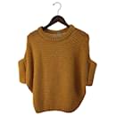 [Used] HERMES Sweater (thick) / Low gauge short sleeve knit / 38 / Linen / Yellow / Plain / Back tag with fray - Hermès