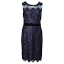 Marchesa Notte Lace Sequined Midi Dress in Blue Polyester - Autre Marque
