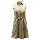 Theory Belted Shirt Dress in Beige Cotton