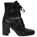 Prada Lug Sole Lace Up Ankle Boots in Black Leather