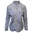 Balmain Shirt with Adjustable Sleeves with Pockets in Blue Linen