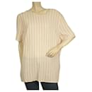 Escada Silk Cream with Pink Beaded Stripes Tunic Blouse Top Size 44