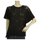 IRO Grayle Kurzärmliges T-Shirt-Oberteil aus schwarzer Baumwolle mit Löchern Größe XS - Iro