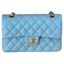 22S Chanel Classic lined Flap Caviar Leather Light Baby Blue.