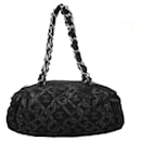 *[Used] CHANEL Cotton Coco Mark Chain Pattern Chain Shoulder Bag Black Cotton - Chanel