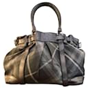 Large Burberry leather and canvas shoulder bag