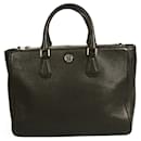 Tory Burch Black Pebbled Leather Large Tote Shopper bag with Zipper closure