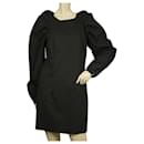 Vicolo preto algodão manga longa bufante mini vestido curto tamanho S