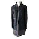 *[Used] French CHANEL Leather switching Tweed ZIP coat Black x Charcoal 38 - Chanel