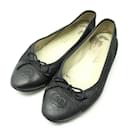 CHANEL LOGO CC G BALLERINAS SHOES02819 37 IN TWEED & BLACK LEATHER SHOES - Chanel
