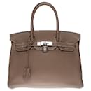 Splendid Hermès Birkin handbag 30 in etoupe Togo leather with white stitching, palladium silver metal trim