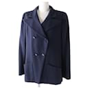*[Used] Chanel Vintage  Ladies Coco Mark Button 100% Wool jacket 100% Silk Back Navy Blue 44