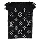 Louis Vuitton long scarf in black wool with with silver monogram