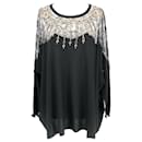 Valentino top in black knit with net shoulders embellished with crystals