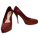 High heeled patent pumps in dark red with supporting platform - Gucci