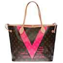 Superb Louis Vuitton Neverfull MM tote bag in monogram canvas limited edition V Fuchsia "Saint-Tropez"