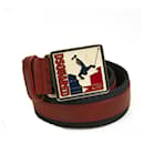 Dsquared2 Woman's Red Leather Blue Canvas Skier Enameled Buckle Belt
