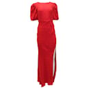 Saloni Annie Gathered Jacquard Maxi Dress in Red Silk - Autre Marque