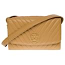 Beautiful Chanel Flap bag herringbone handbag in golden beige caviar leather