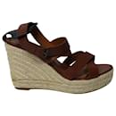 Lanvin Espadrille Wedge Sandals in Brown Leather