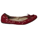 Prada Elasticated Bow Ballerina Flats in Red Patent Leather