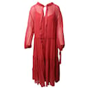 See by Chloe Tiered Gathered Midi Dress in Red Cotton Silk-Blend Crepon - See by Chloé