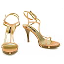 Sergio Rossi Salmon Pink Leather Wooden Heel Sandals Ankle Strap Shoes size 40