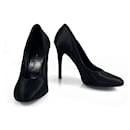 Rochas Black Satin Slim High Heel Classic Pumps Heels Shoes - Size 39.5
