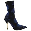 Dolce & Gabbana Blue Rose Cardinale Sock Ankle Boots in schwarzem bedrucktem Jacquard
