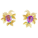 Vintage earrings, yellow gold, amethysts, turquoise. - inconnue