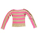 Camiseta de manga larga con rayas rosas y beige caqui Sonia Rykiel T. 36