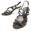 CHANEL SHOES SANDALS WITH CORK HEEL 37.5 BROWN SUEDE SANDAL SHOES - Chanel