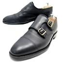 JOHN LOBB SHOES BI-BUCKLE LOAFERS WILLIAM 7.5E 41.5 BLACK LEATHER SHOES - John Lobb